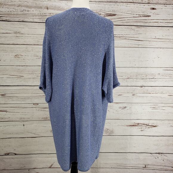 Chico's Women's Blue Tilly Shine Open Knit Metallic Cardigan Size 3 - Picture 11 of 13